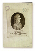 Grabado de Fernando VII con ocasión de su proclamación en Guatemala el 12 de diciembre de 1808.  ESTADO, MPD. 730 (procede de ESTADO, 57, C).