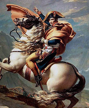 Le Premier Cónsul franchissant les Alpes au col du Grand-Saint-Bernard (1800-1801). Jacques-Louis David. Musée National des Châteaux de Malmaison et Bois-Préau, Rueil-Malmaison