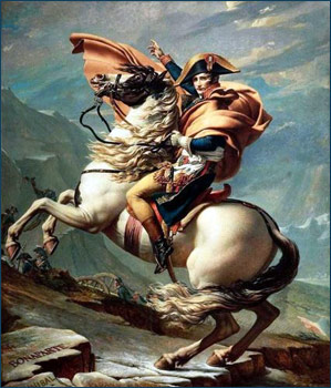 Le Premier Cónsul franchissant les Alpes au col du Grand-Saint-Bernard (1800-1801).Jacques-Louis David. Musée National des Châteaux de Malmaison et Bois-Préau, Rueil-Malmaison